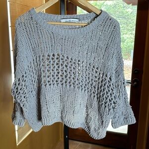 The Archives Gray Open Basketweave 3/4 Sleeve Sweater Size Small Oversized
